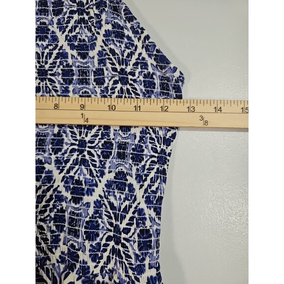 Patron's of Peace Blue & White Extra Small Women's Romper Jumpsuit Smocked NWOT - Picture 2 of 9